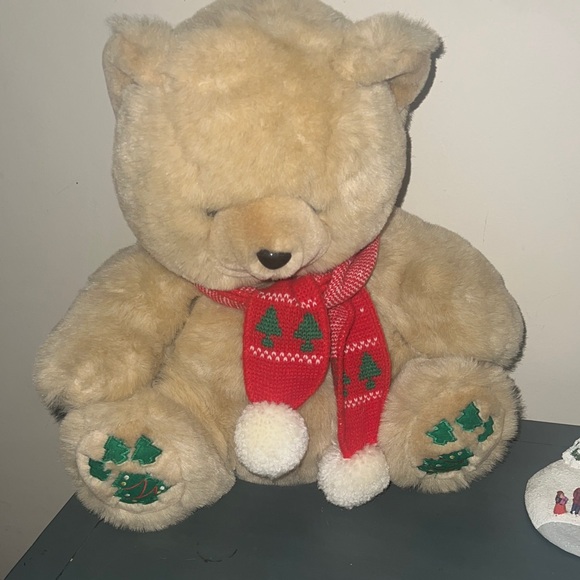 Vintage Chosun 1990 Plush Teddy Bear with Red Scarf embroidered trees on paws - Picture 2 of 4